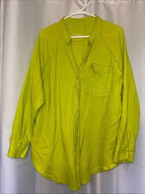 aerie Lime Green Gauzy Button-Up Shirt